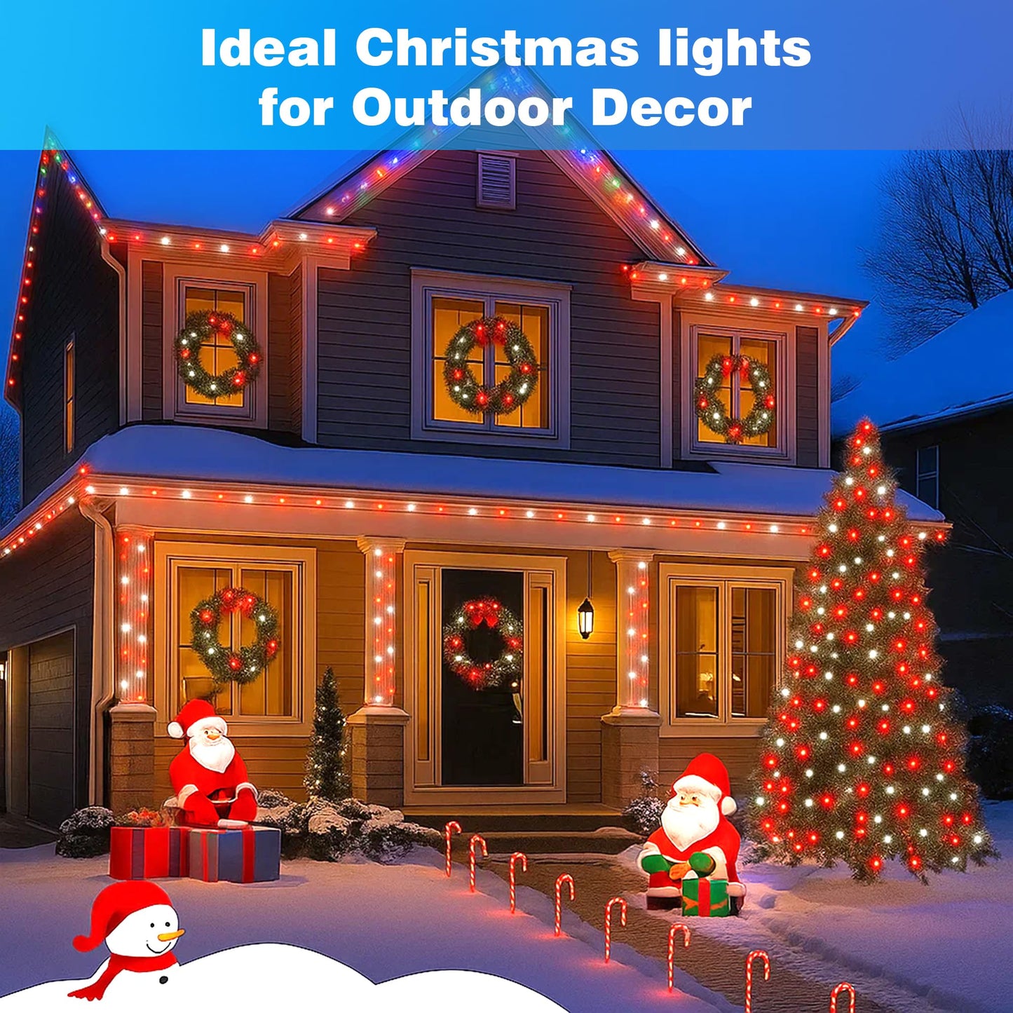Domolli Christmas Lights 500LED 164FT, Waterproof Christmas Tree Lights with 8 Modes, Remote Control 3 Timers & Memory Function Xmas Decorations for House and Holiday (White and Red)