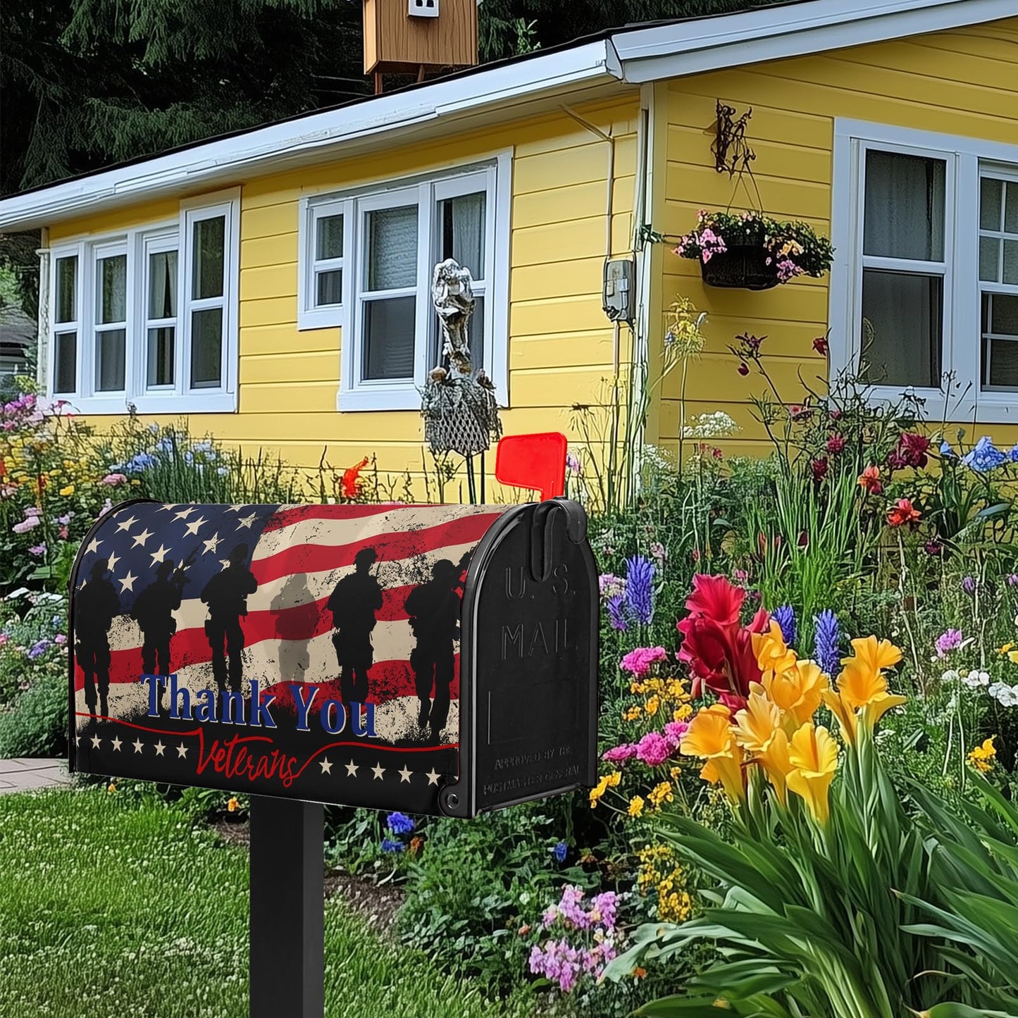 Patriotic Mailbox Covers Magnetic Memorial Day Mailbox Cover Veteran 4th of July Post Letter Box Cover Wraps 21x18 in Decorations for Farmhouse Garden Outdoor Decor Army Military American Flag