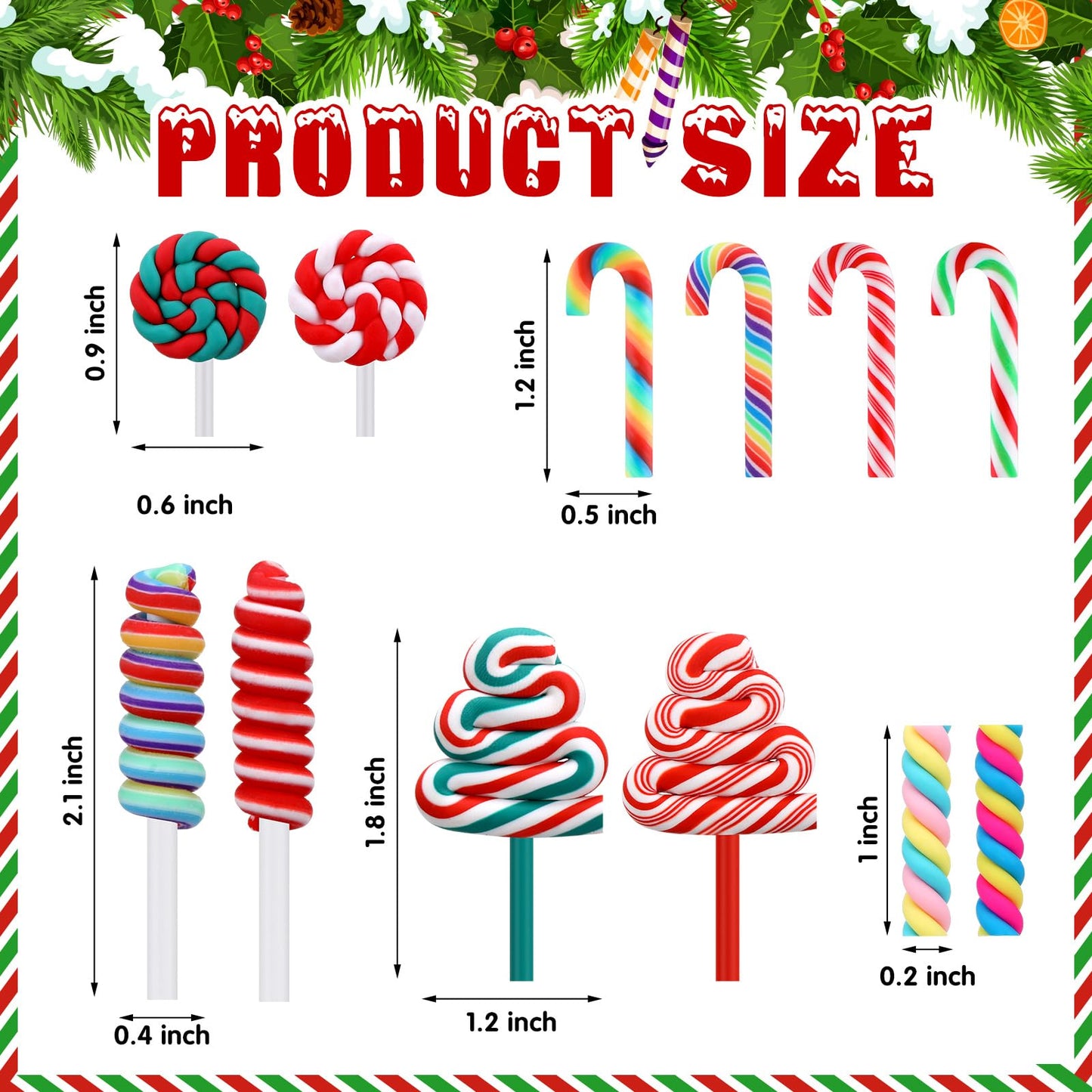 Giegxin 60 Pcs Mini Christmas Fake Candy Canes for Crafts Christmas Decoration Miniature Rainbow Peppermint Lollipop Embellishment Xmas Tiny Candy Ornaments for DIY Craft Making Scrap Booking Supplies