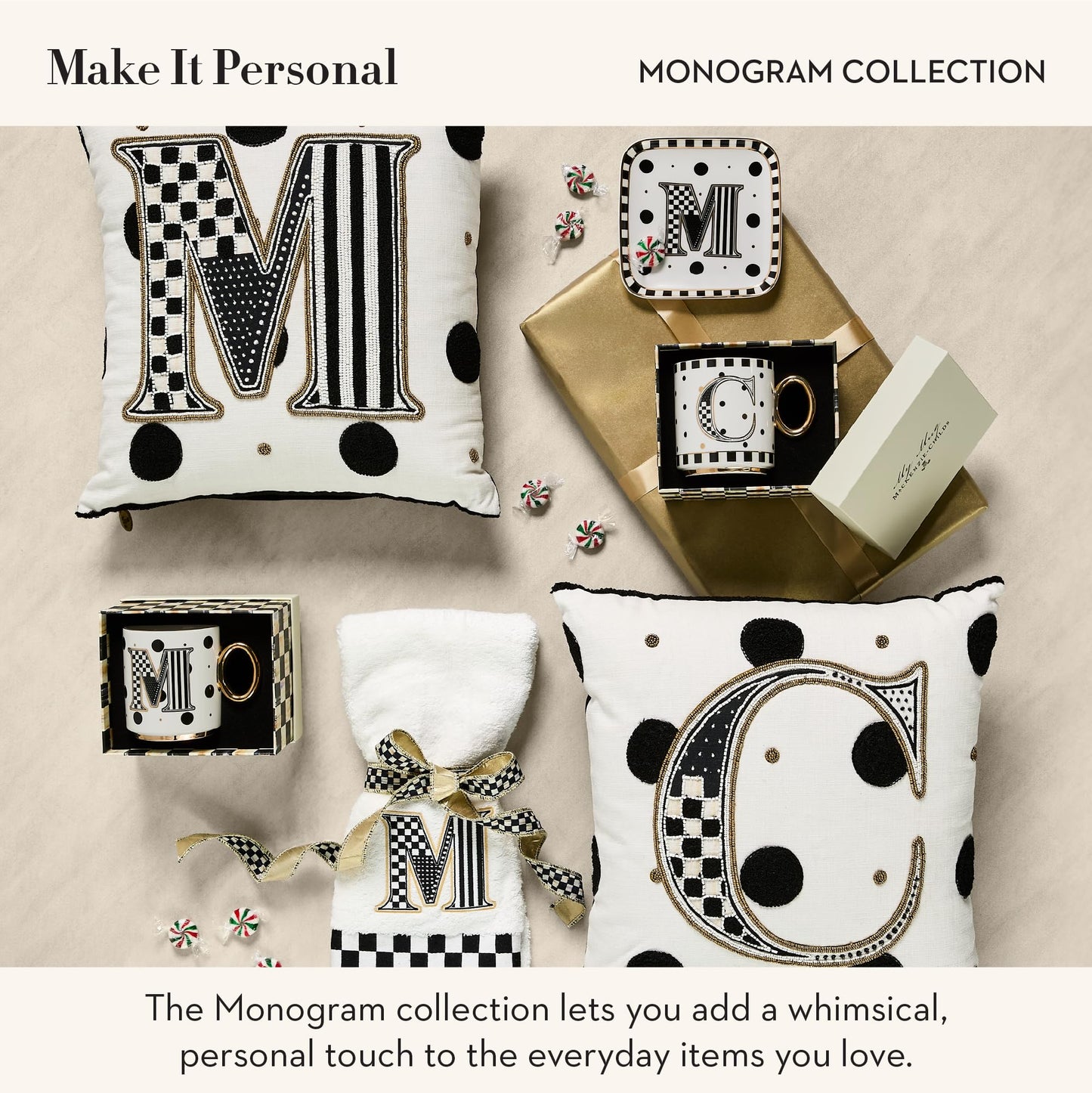 MACKENZIE-CHILDS Ceramic Monogram Dish, Decorative Letter Plate, 5.75 Inches, D