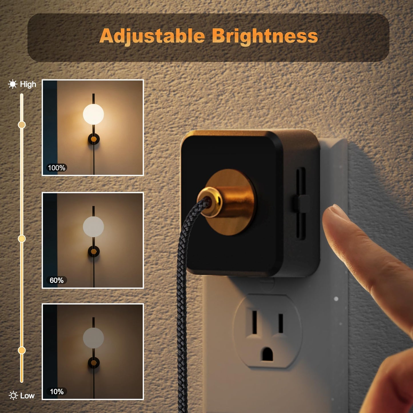 JandCase Night Lights Plug into Wall, 2 Pack 3000K Round Milky Night Light with 1.5M Braided Cord, 0-100 LM Adjustable Plug in Nightlight, Auto Light Sensor,Flexible Placement for Bedroom, Bathroom