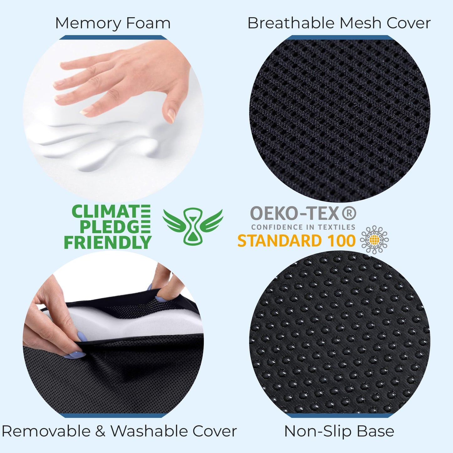 5 STARS UNITED Seat Cushion - Memory Foam Chair Cushion for Tailbone Pain Relief - Ergonomic Support for Coccyx, Sciatica & Butt - Office, Desk & Gaming Chair, Car Seat, Wheelchair, Airplane, Black