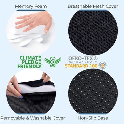 5 STARS UNITED Seat Cushion - Memory Foam Chair Cushion for Tailbone Pain Relief - Ergonomic Support for Coccyx, Sciatica & Butt - Office, Desk & Gaming Chair, Car Seat, Wheelchair, Airplane, Black