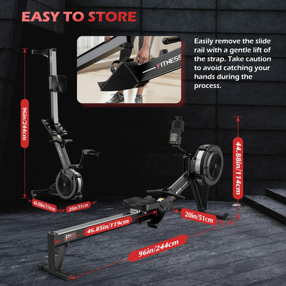 PASYOU Air Rowing Machine for Home,10-Level Resistance 350lbs Rower Machine,Foldable Row Machines Commercial with 54in Rail and Bluetooth Backlit Monitor, Adjustable Tablet Holder PR70