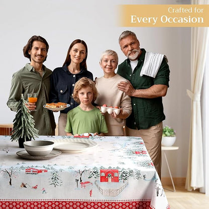 Maison d' Hermine Table Cloth Rectangle Table 100% Cotton 70 x 108 Inches Fall Tablecloth Reusable Everyday Use for Thanksgiving Christmas Decorations Dining Farmhouse Party (Rural Christmas)