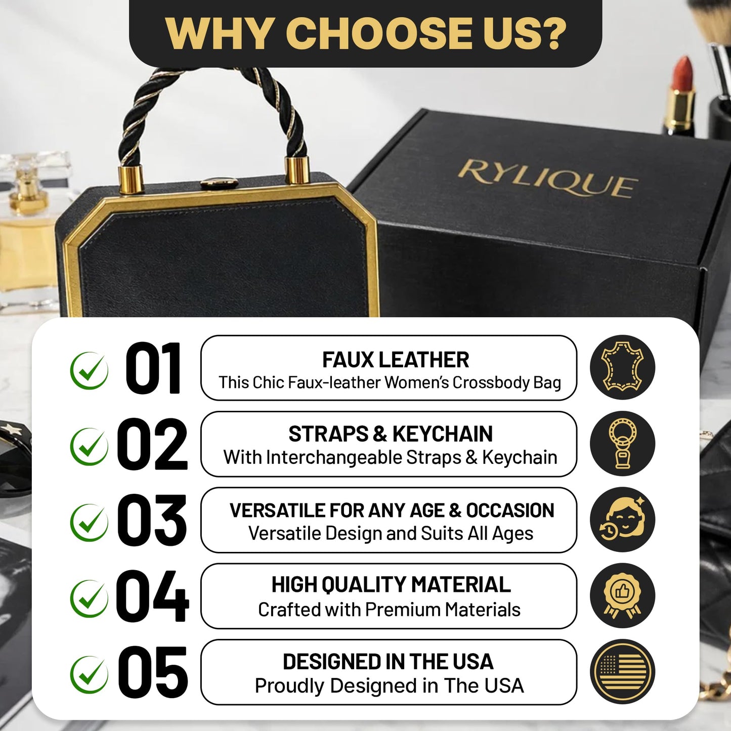 Purses For Women, Trendy Cross Body Bag For Woman, Shoulder Purse, Faux Leather Crossbody Bag, Top Handle Purses for Lady, Handbags - Clutch Evening Purse With Interchangeable Straps (Black)