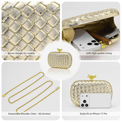 AIBAOWU Woven Clutch Purses for Women Gold PU Leather Evening Bag for Wedding Formal Clutch Bride Purses Party Prom