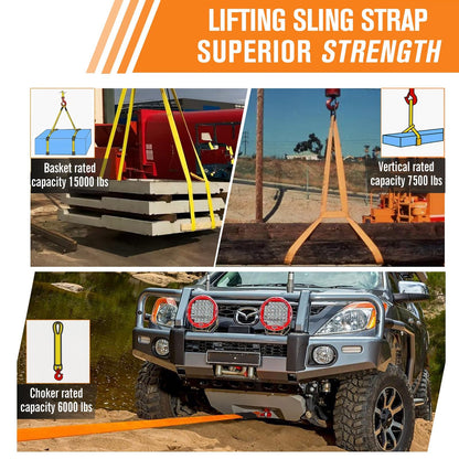 2 Pcs 2" x10FT Heavy Duty Nylon Lifting Sling Strap, 15000lb Capacity Super Sturdy Flat Eye Rigging Strap for Hoist, Towing, Moving, Tree Saver Recovery, and Winch