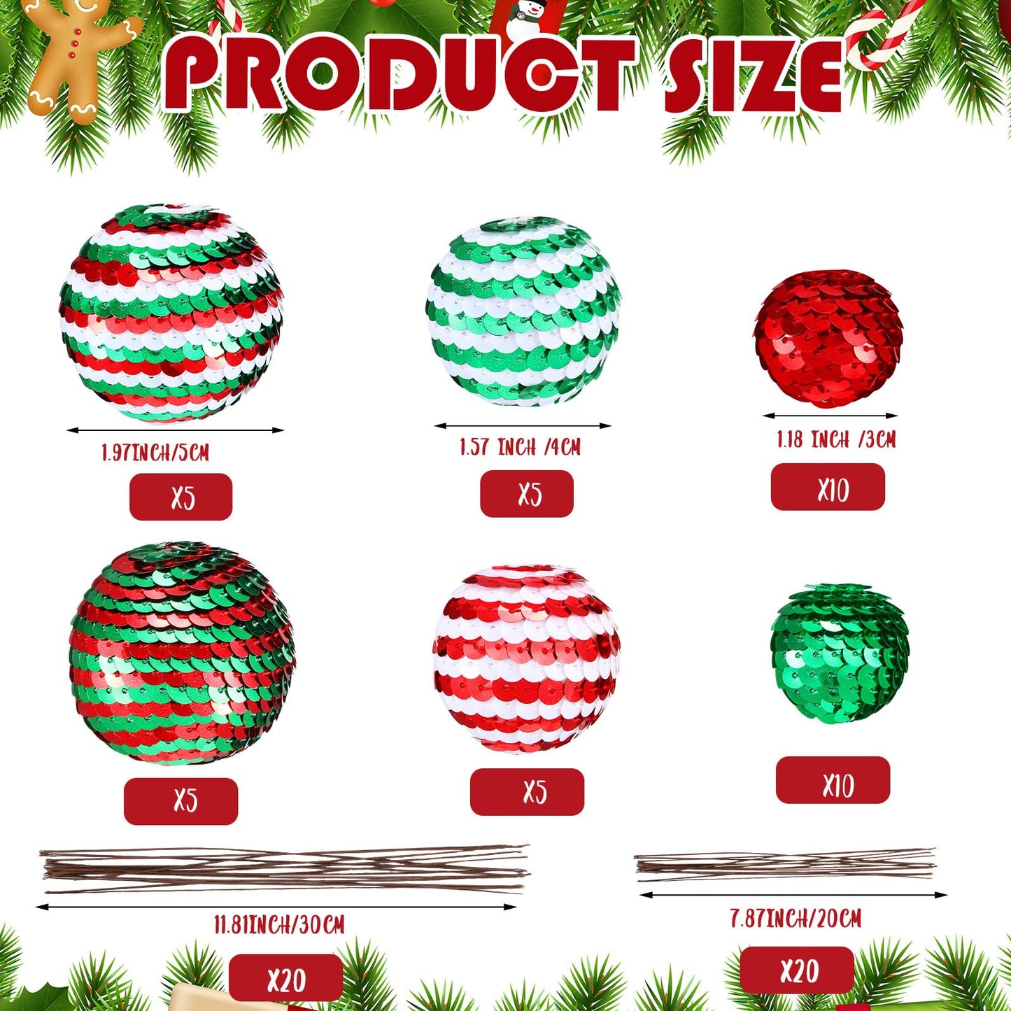 Hiboom 40 Set Independence Day Sequins Ball Decoration Picks Patriotic Ornaments 4th July Tree Decorations Sequin Ball Ornament for Memorial Day Veterans Patriotic USA Themed Party(Red, Green, White)