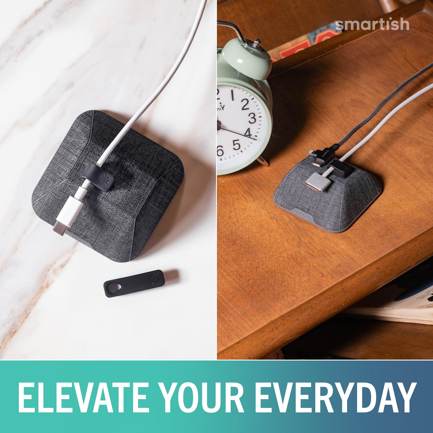Smartish® Magnetic Cord Holder - Cable Wrangler Organizer with Magnet Clips for Charger Management on Desktop, Nightstand for USB-C + Lightning - No 2 Pencil Gray