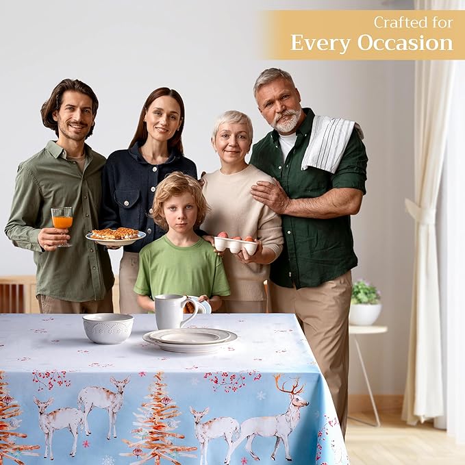Maison d' Hermine Table Cloth Rectangle Table 100% Cotton 70 x 90 Inches Fall Tablecloth Reusable Everyday Use for Thanksgiving Christmas Decorations Dining Farmhouse Party (Fairy Tale Forest)