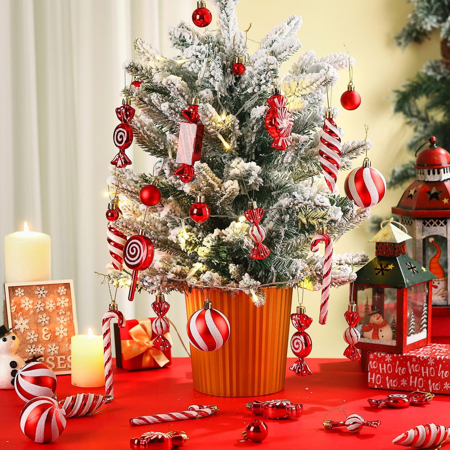 96 Pcs Christmas Tree Ornaments Candy Ball Ornaments Bulk Red and White Hanging Glitter Candy Cane Decorations Christmas Tree Peppermint Swirl Lollipop Decorations for Xmas Party Family Decor