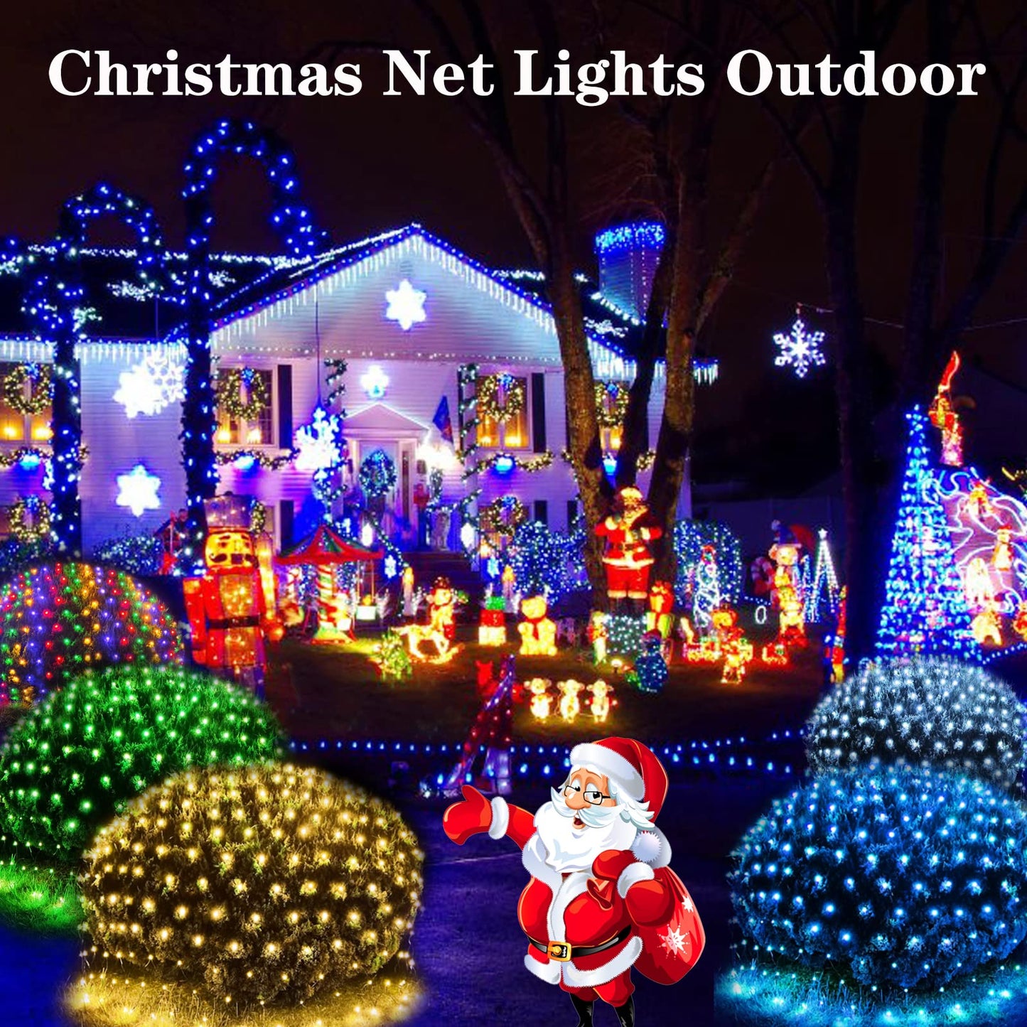 OYCBUZO 360LED Net Lights Outdoor, 21ft x 5ft Connectable String Mesh Lights 8 Modes with Memory Function, Christmas Netting Light Plug in for Bushes Thanksgiving Xmas Tree Party Garden - Cool White