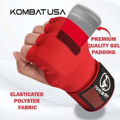 Kombat Gel Boxing Hand Wraps, Padded Inner Gloves for Men & Women, 75cm Quick Wrist Wraps, Knuckle & Wrist Protection for Muay Thai, MMA, Kickboxing, Martial Arts, Punching Training (Red, X-Large)