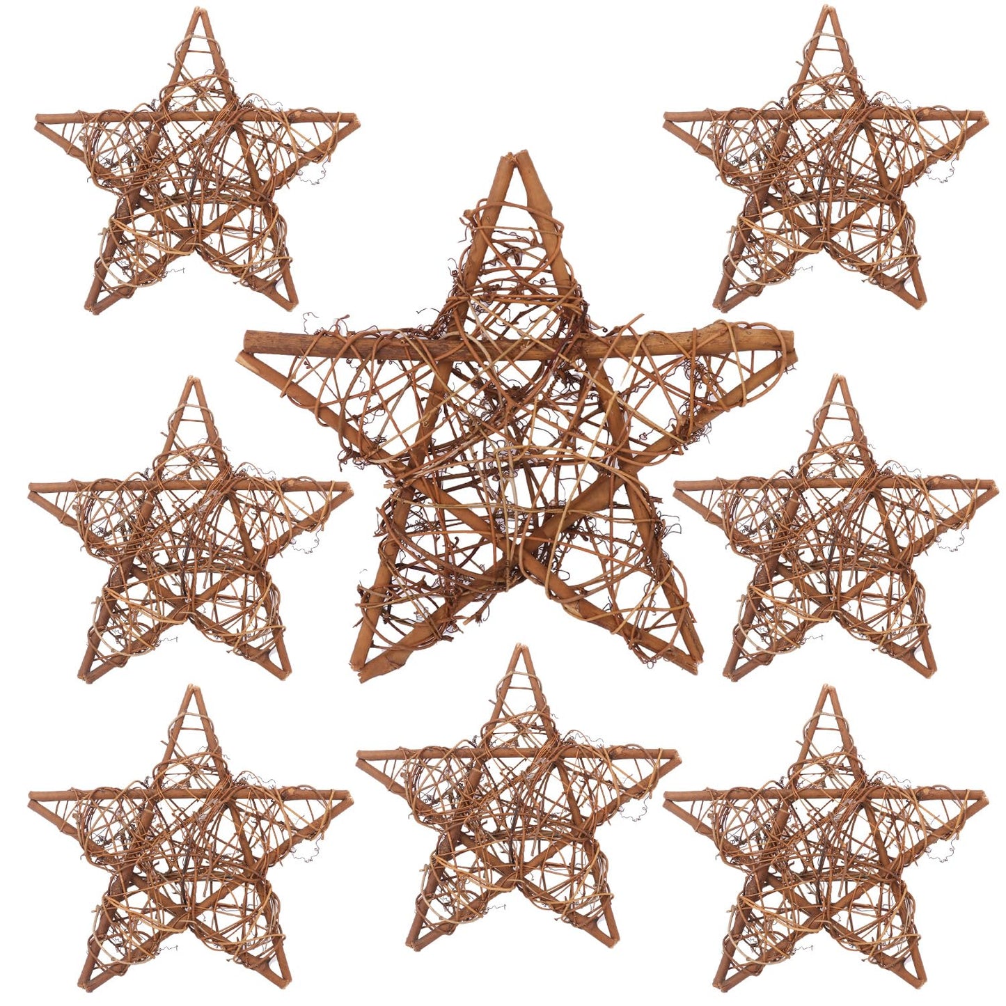 KUKLIPJIM 8 Pcs 12 Inch Star Shaped Natural Grapevine Wreath Set, Hand-Woven Vine Branch Wreaths for DIY Crafts, Christmas Decorations, Home & Event Styling