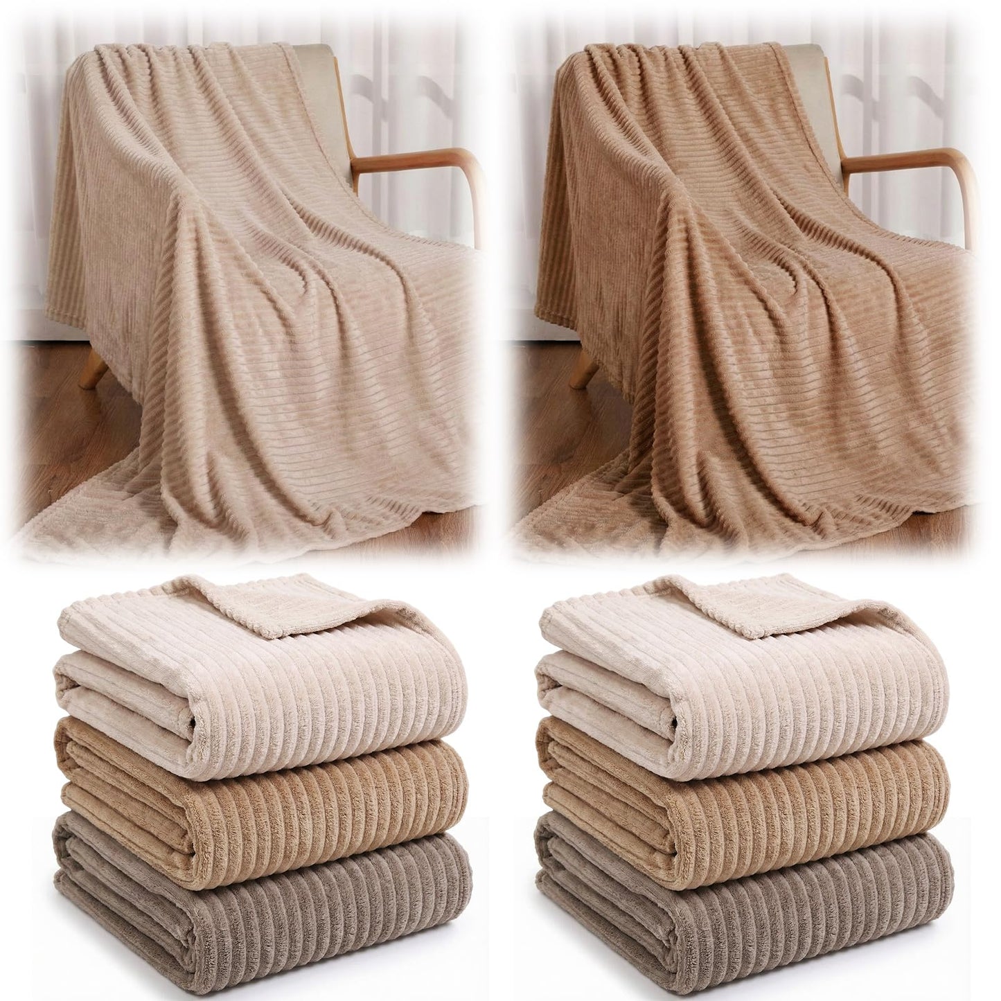 Buryeah 50 x 60 Inches Fleece Throw Blanket Soft Cute Warm Plush Flannel Fluffy Blankets for Wedding Sofa Couch Bed Seasons Employee Appreciation Gifts Bulk(Dark-Brown, Brown, Light Brown,6 Pack)