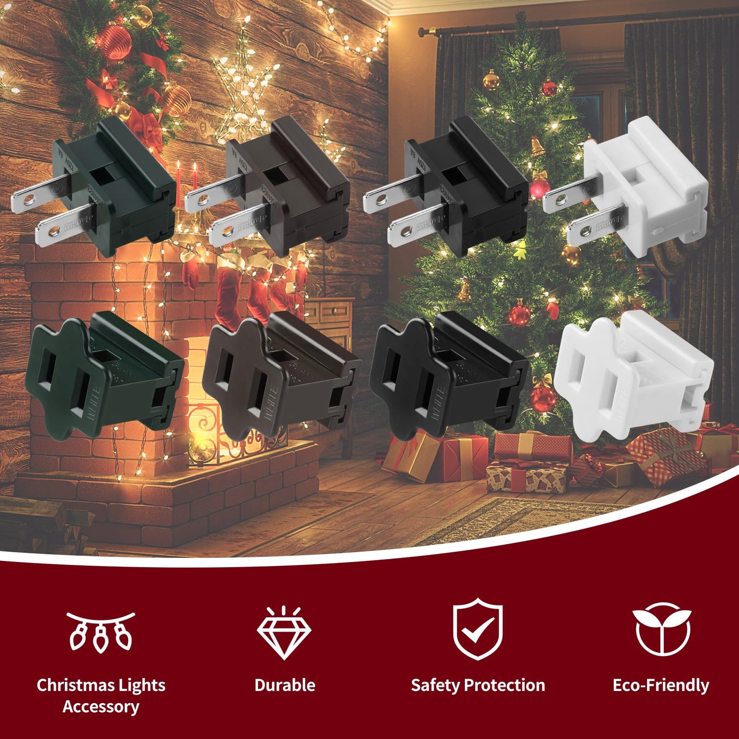 SPTDACSFP 10 Pack Vampire Plugs - SPT-1 Male, Zip, Slip, Gilbert for Christmas Party Lighting (White, 10PCS)