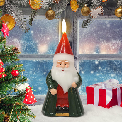 DRomance Santa Flameless Flickering Candle Battery Operated with 6 Hour Timer Real Wax Hand-Painted LED Pillar Candle 3D Wick Indoor Christmas Holiday Decor(Green, 3.1" D x 6.8" H)