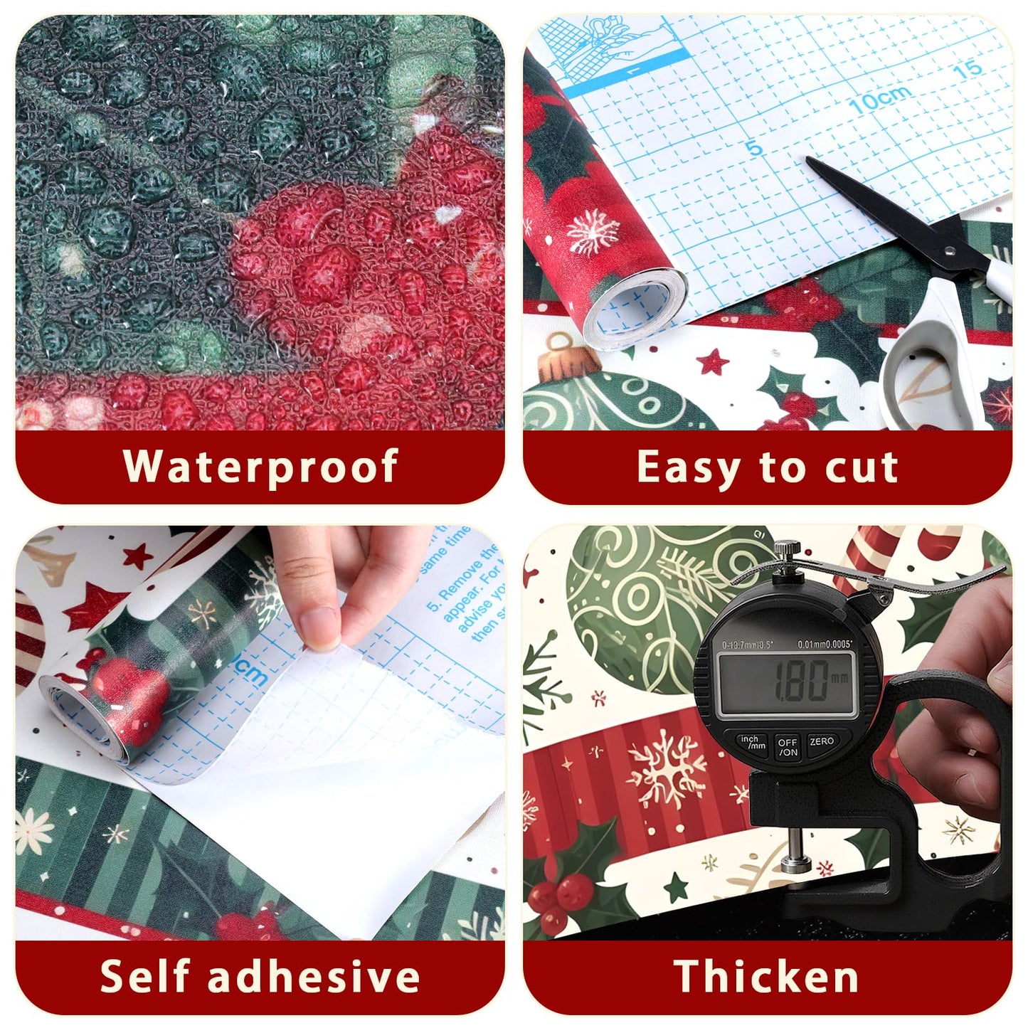 Kitico Christmas Peel and Stick Wallpaper Roll – Self Adhesive Decorative Wall Paper & Christmas Wrapping Paper 17.3"x196.8"