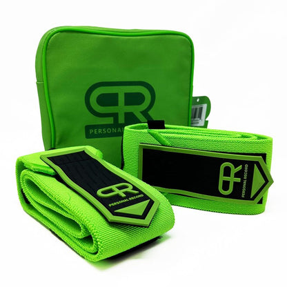 PR Personal Record Elbow Wraps for Weightlifting - Heavy Duty Construction, 25% More Elasticity, Reinforced Stitching, Extra Wide Fastener, Easy to Adjust, (Neon)