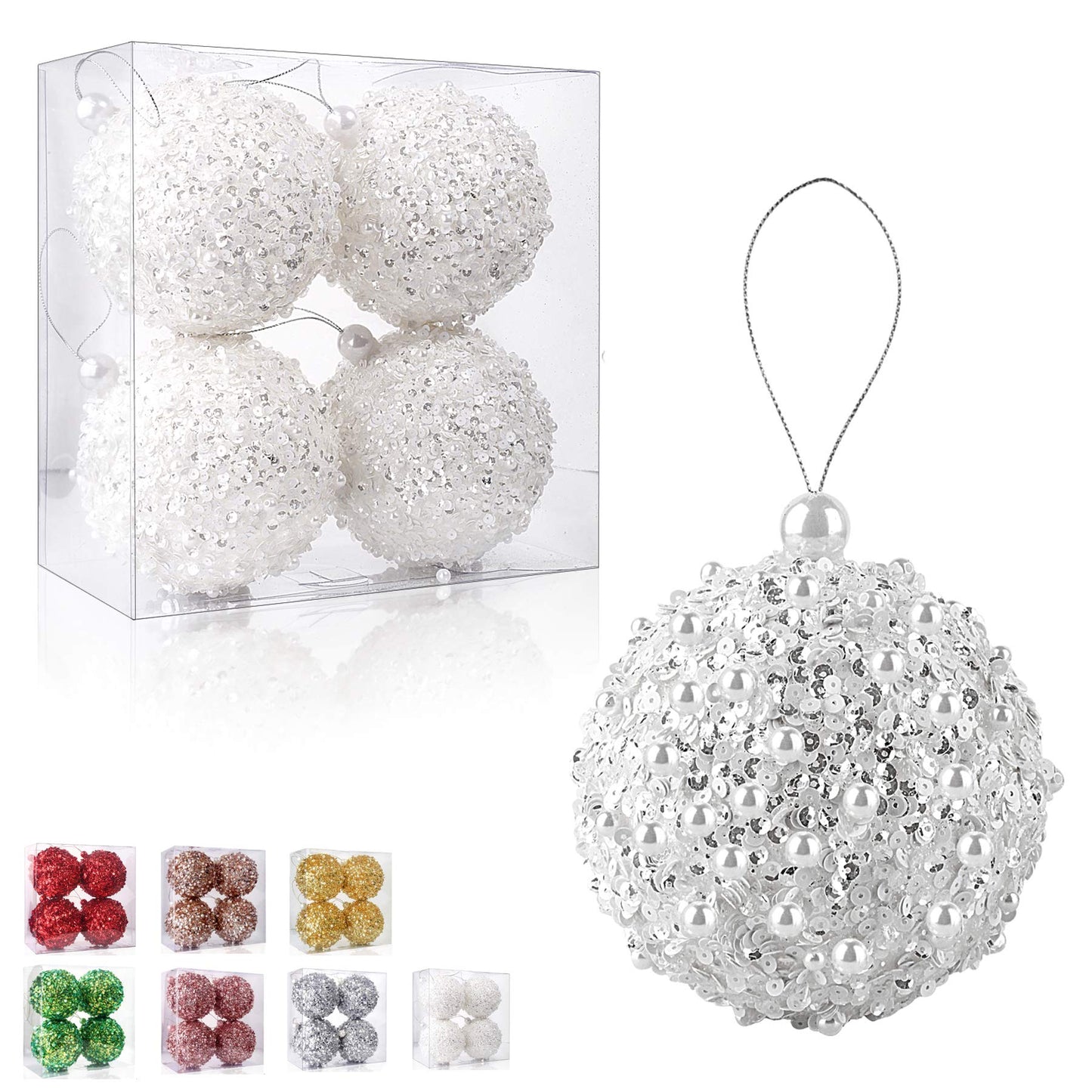4.25" Christmas Ball Ornaments 4pc Set White Shatterproof Christmas Decorations Tree Balls for Xmas Trees Wedding Party Holiday Decorations Tabletop Small Trees Decoration (White)