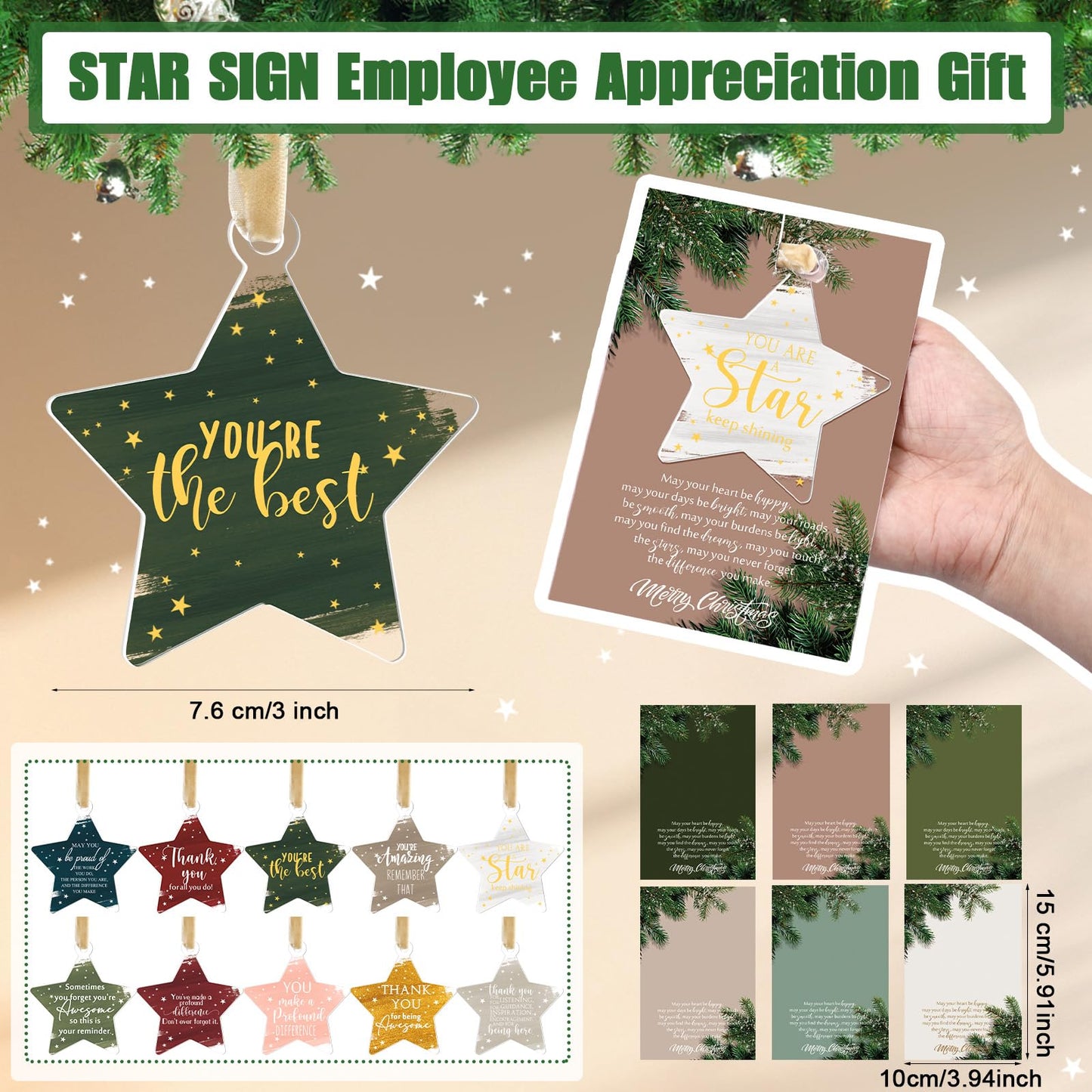 Colingmill 20 Sets Thank You Gifts Office Christmas Ornament for Team Acrylic Xmas Hanging Plaque with Card Employee Appreciation Gift for Coworker Nurse Teacher Staff Group Xmas Tree Decor (Vivid)