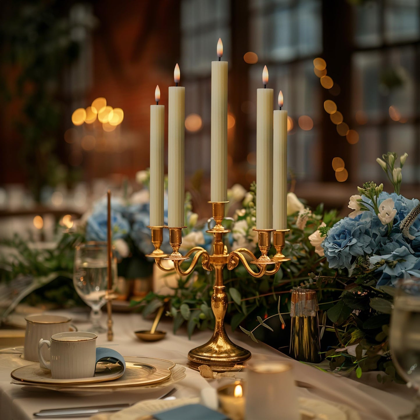 West Ivory 12 Pack, 10" LED Flameless Ivory Fluted Ribbed Grooved Taper Candles with 2 Remotes & 24h Timer Memory, On/Off Button, Dimmable, Flicker Mode, Battery Operated, Christmas Menorah Wedding