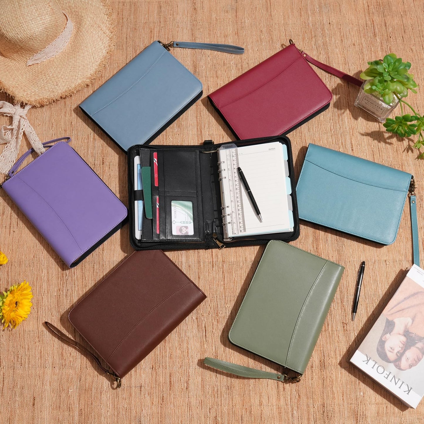 WASON Portfolio A5 Binder Journal with Zipper - Leather pu Writing Notebook Padfolio with Detachable Refillable Notebook, Legal Pad for Business Study and Travel Organizer (Purple)