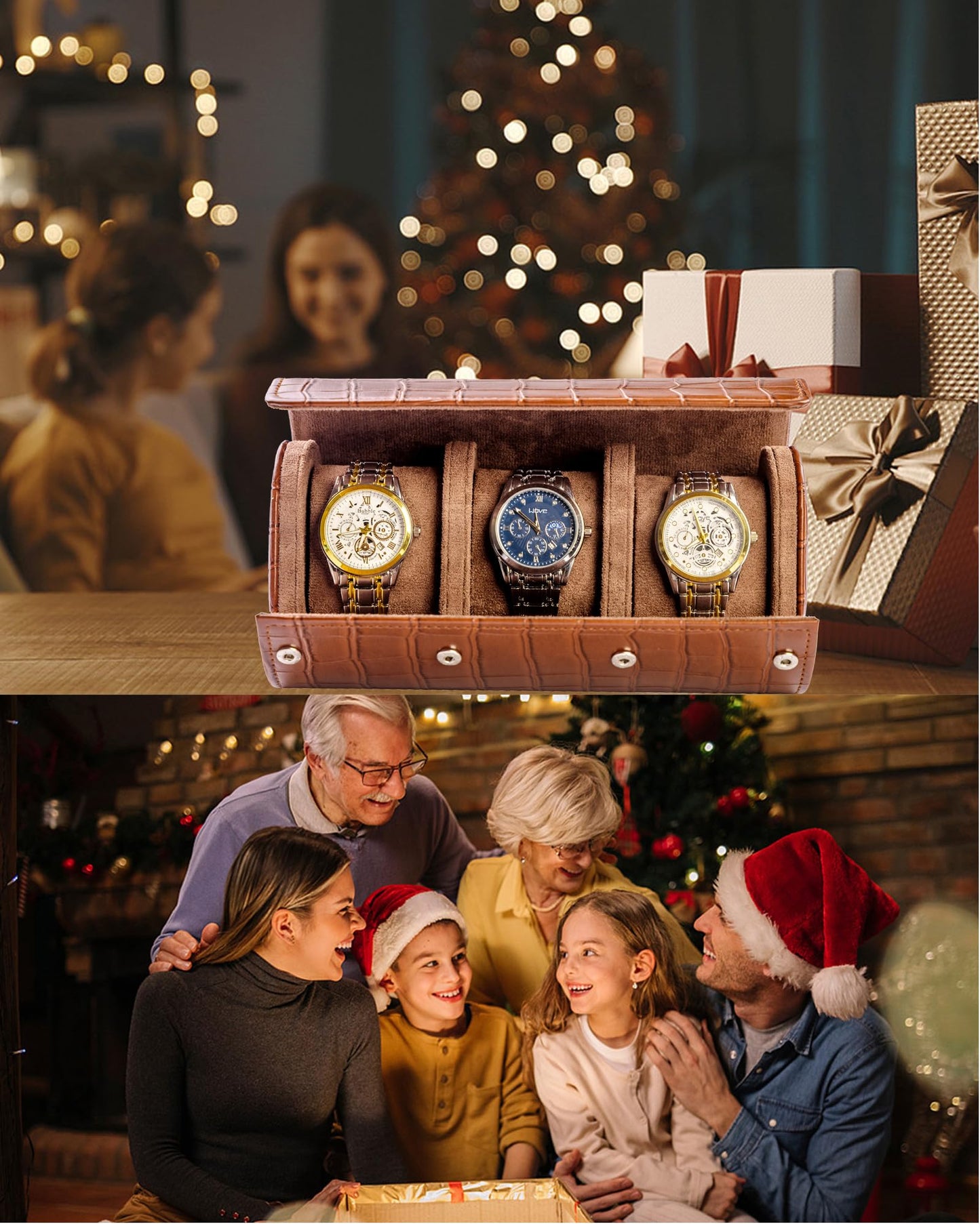 MR.OKAY 3 Watch Travel Case- Classic Leather Watch Case With Superb Texture.(Portable Watch Roll Or Organizer For Storage And Display).Festival Gift For Men, All Handcrafted By Artisans.