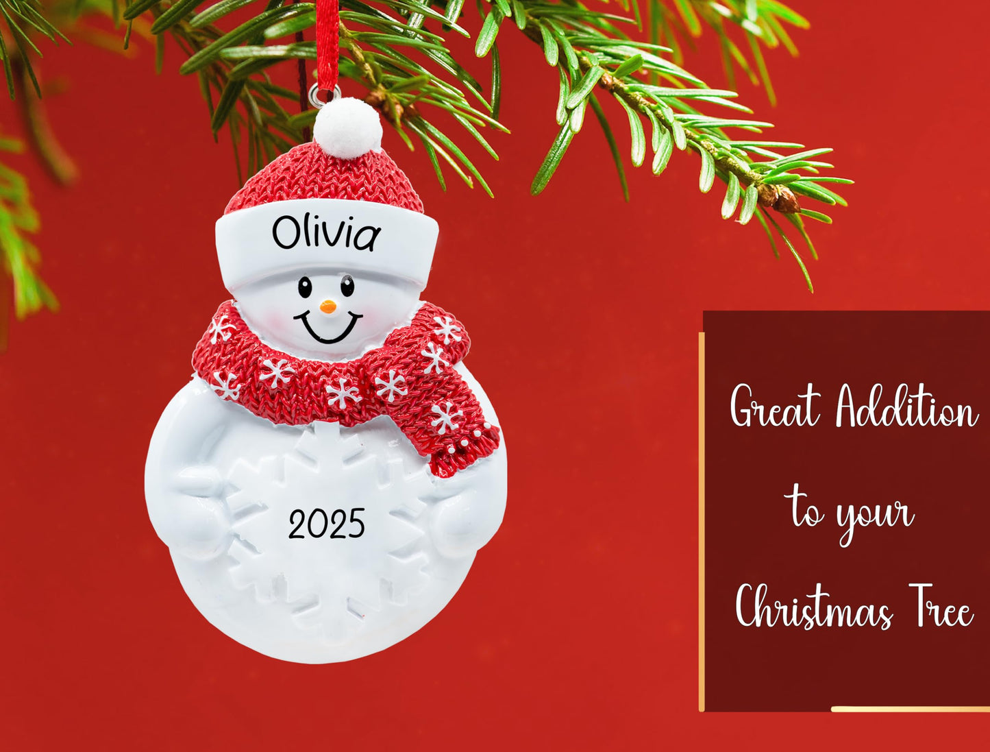 UniqXmas Personalized Snowman Figurine Christmas Ornament 2026 - Free Customization | Snowman with Snowflake Red Santa Hat & Scarf for Xmas Tree | Unique Keepsake - Custom Name & Year