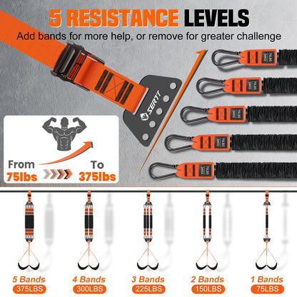 SERTT Adjustable Pull Up Assistance Band, Upgrade Pullup Assist Band for Pull Up Bar with 5 Heavy Duty Resistance Bands Support 375lbs (Orange)