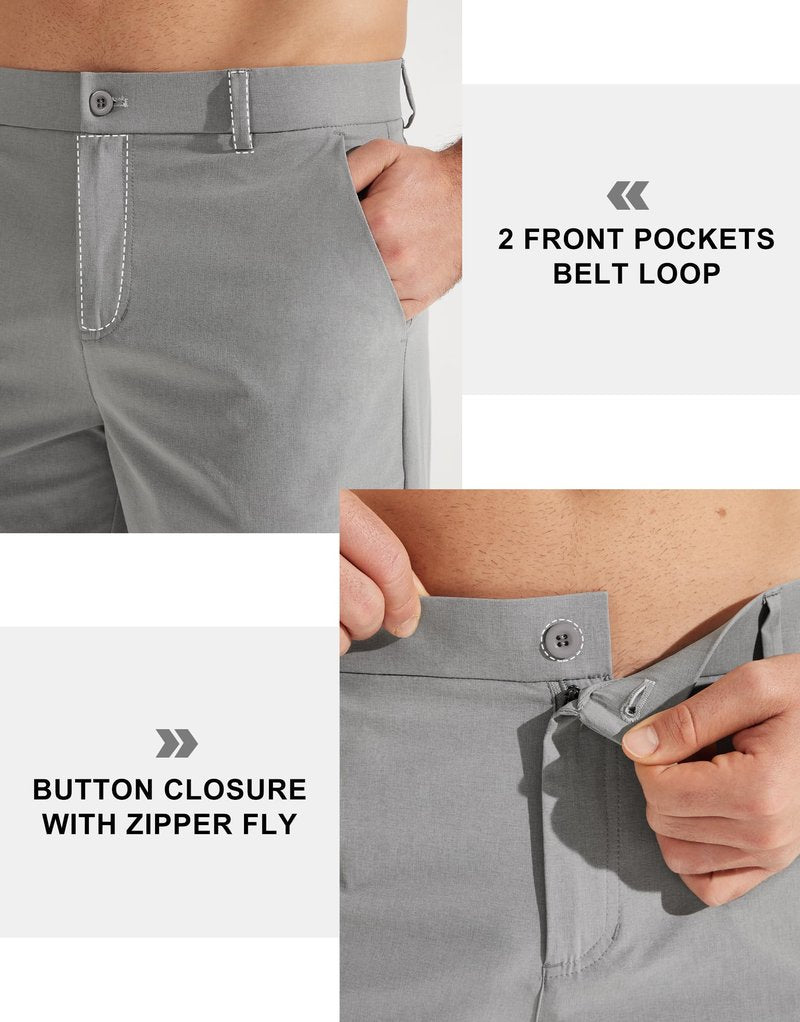 Libin Mens Golf Pants Stretch Work Dress Pants 30" Quick Dry Lightweight Business Casual Pant for Men Comfy Water Resistant, Light Grey, 38W x 30L
