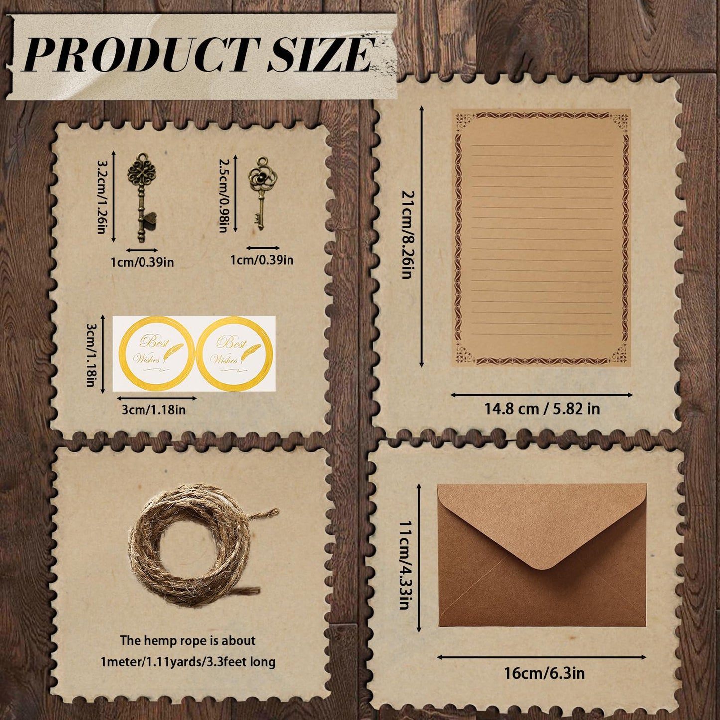 96 PCS Vintage Stationery Set, 32 Aged Paper with 16 Matching Envelopes, Vintage Antique Old Fashion Paper, Premium Old World Letter Writing Kit for Invitations, Love Letters, Thank You Notes