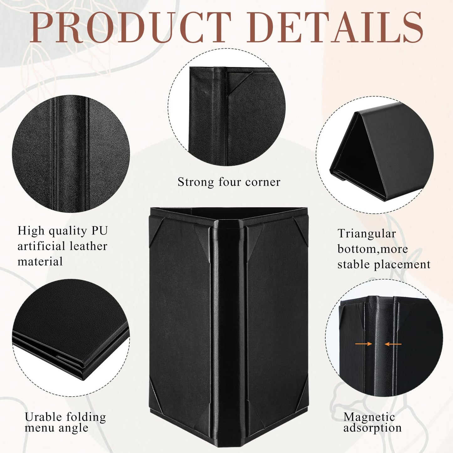 FoldTier 20 Pcs 5 x 7 Inch Triangle Menu Holders for Restaurant 3 Side Leatherette Table Tent Frame Menu Sign Cover Bulk for Restaurant Coffee Cafe Bar Wedding Drink Dessert