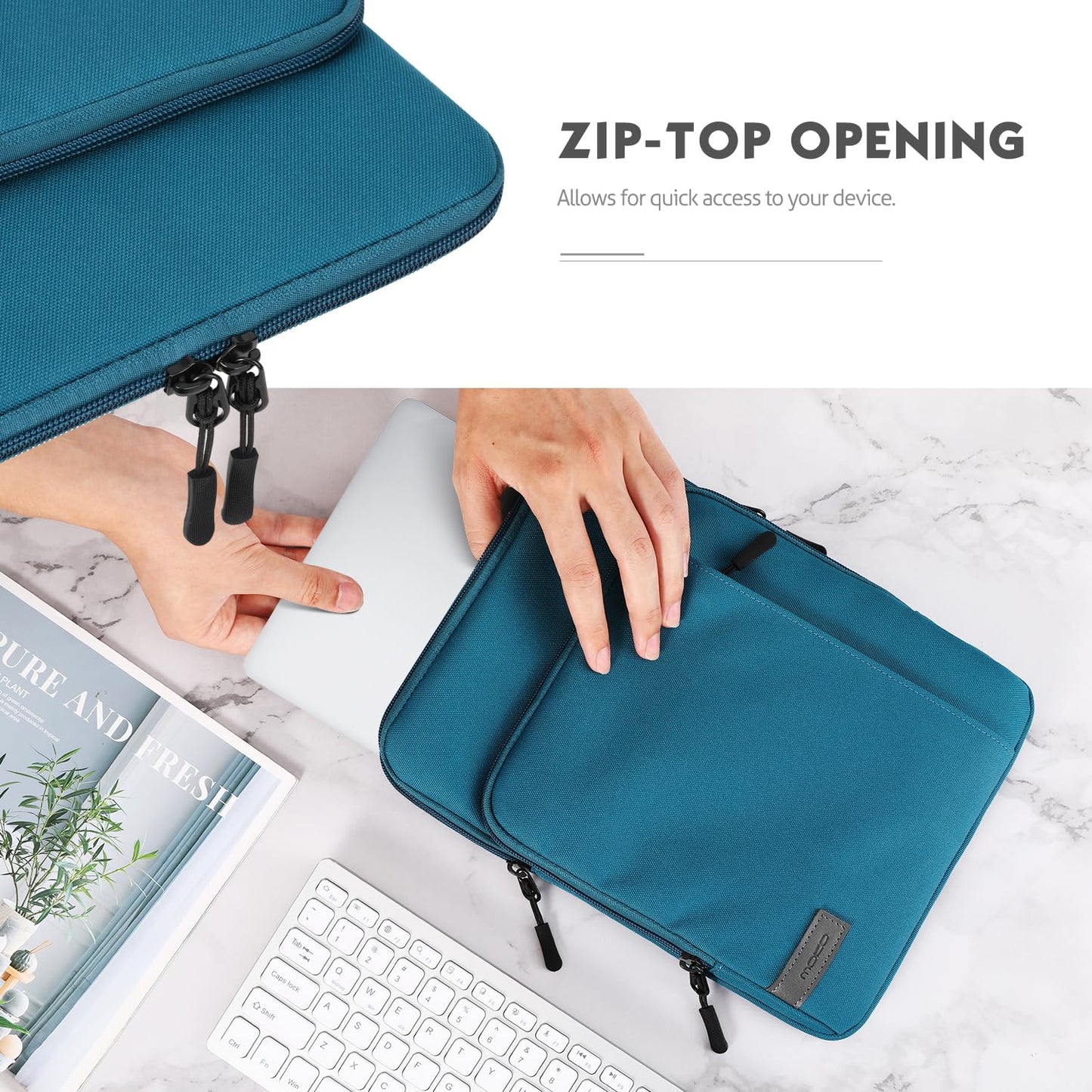 MoKo Laptop Sleeve Bag for 13.3-14 Inch, Notebook Carrying Case with Pocket Fits New MacBook Pro M3/M2 14" /13" M2/M1 Pro/M1 Max 14.2 2023-2021/Air 13.6" M2 2022, Surface Pro 9/8 13", Peacock Blue