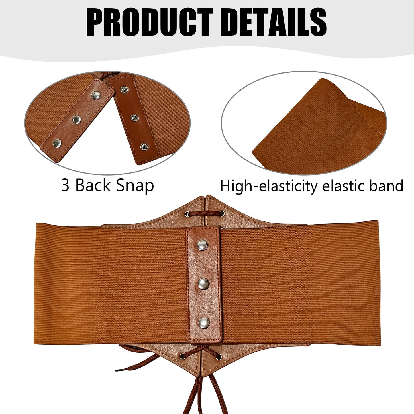 Wildarms Corset Waist Belt for Women, Wide Elastic Tie Waspie Belt for Dresses (Brown, Fit Waist 30-33in)