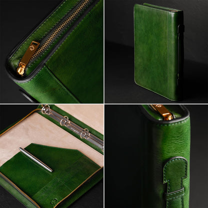 Time Resistance Leather Portfolio – Document Bag with Carry Handle – Tablet Size Case Made in Italy (Green)