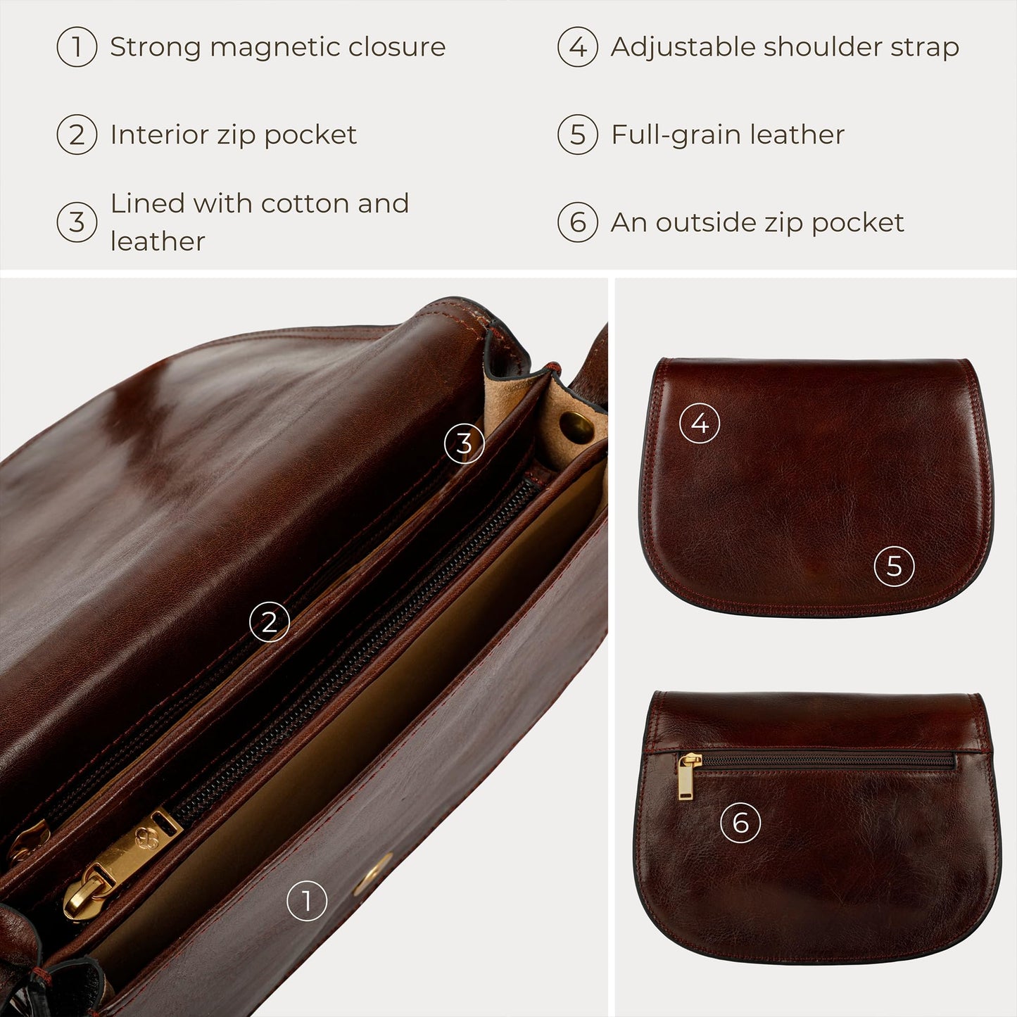 Time Resistance Leather Crossbody Bag for Women - Shoulder Messenger Purse (Brown) - Gift Box Included