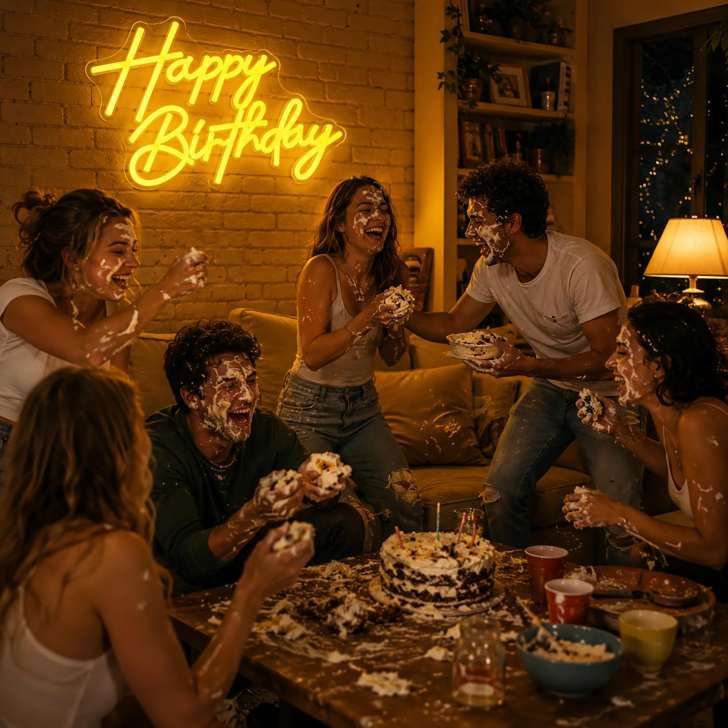 Whfobfe Yellow Neon Sign Led Neon Lights Signs for Wall Decor USB Powered Led Signs for Room Decoration-Happy Birthady