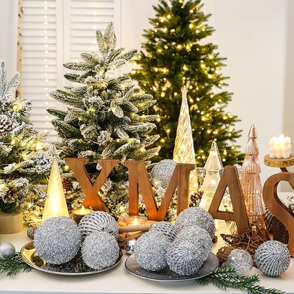 3.15" Christmas Ball Ornaments Glitter Shatterproof Christmas Tree Ornaments Sequin Xmas Hanging Balls Decorations for Wedding Party Holiday(Silver, 12pc-8cm)