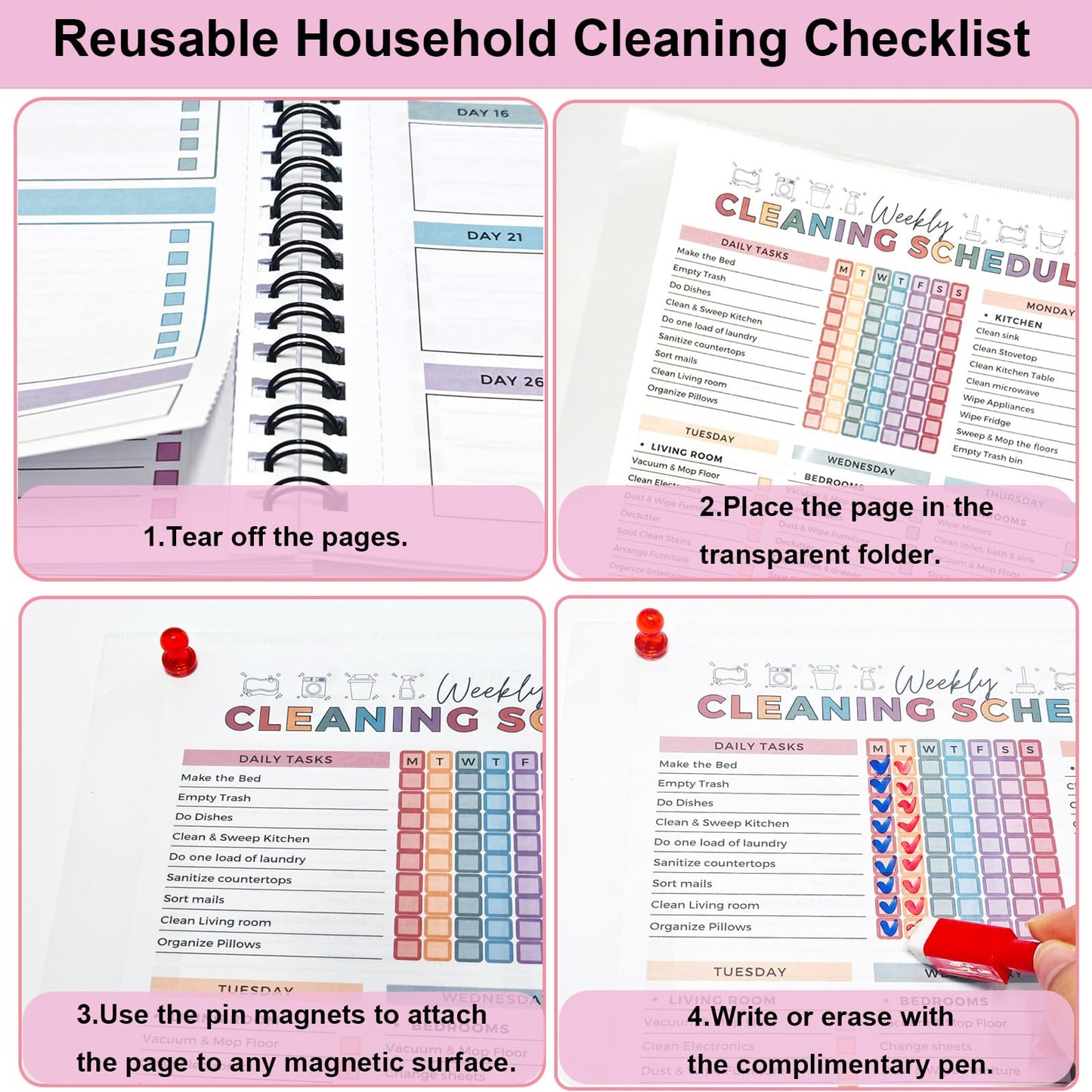 2 Pack Cleaning Planner, Cleaning Schedule and Checklist Organizer, Daily Weekly Monthly Household Cleaning Planner, Chore Chart Notebook for Home, Family Cleaning Tasks, DIY Home Improvement, Editable Template