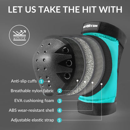 METROLLER Adult & Kids Protective Gear Set for Men, Women Youth Knee Pads, Elbow Pads & Wrist Guards 3 in 1 for Skateboarding Multi-Sports Protective Gear
