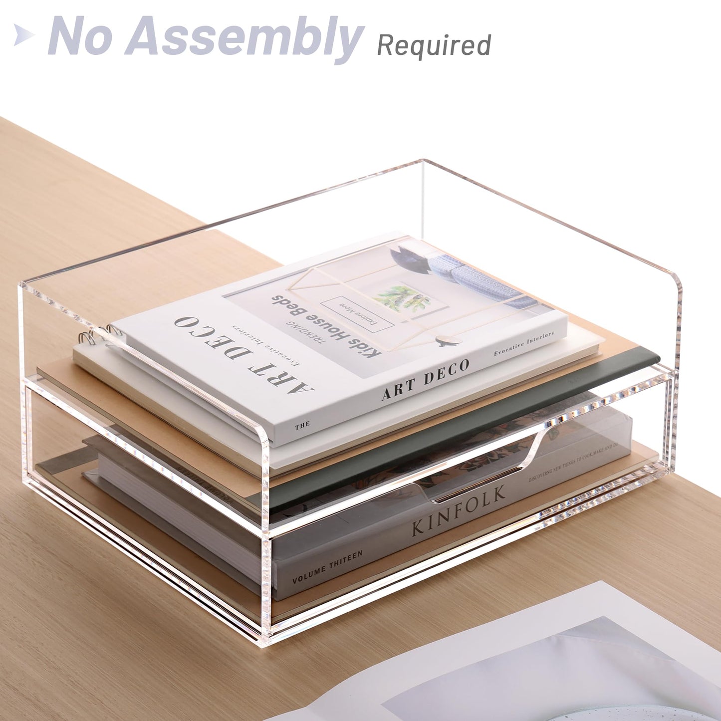 SANRUI 2-Tier Paper Letter Tray Organizer with Sliding Drawer,Stackable Desk Organizer,Acrylic Paper Tray for Office,Home or School,Clear