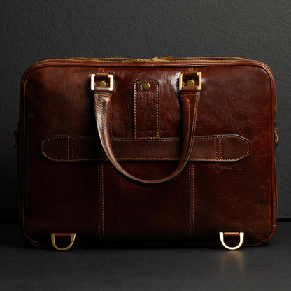 Time Resistance Leather Laptop Briefcase - Full Grain Leather Computer Bag for Men and Women (Brown)