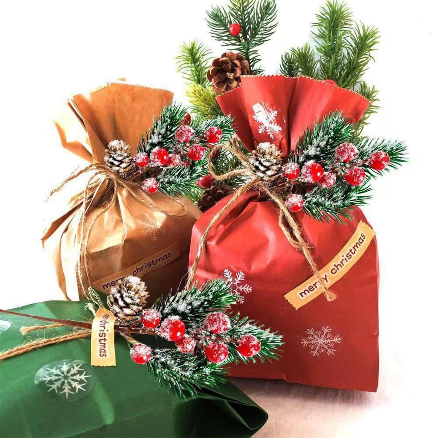 12 Pcs Artificial Christmas Floral Picks,Artificial Holly Berry Stems Pine Cones Pine Branches, Christmas Tree Picks and Sprays, Xmas Ornaments DIY Wreath Wedding Home Decor Silk Flower Arrangements