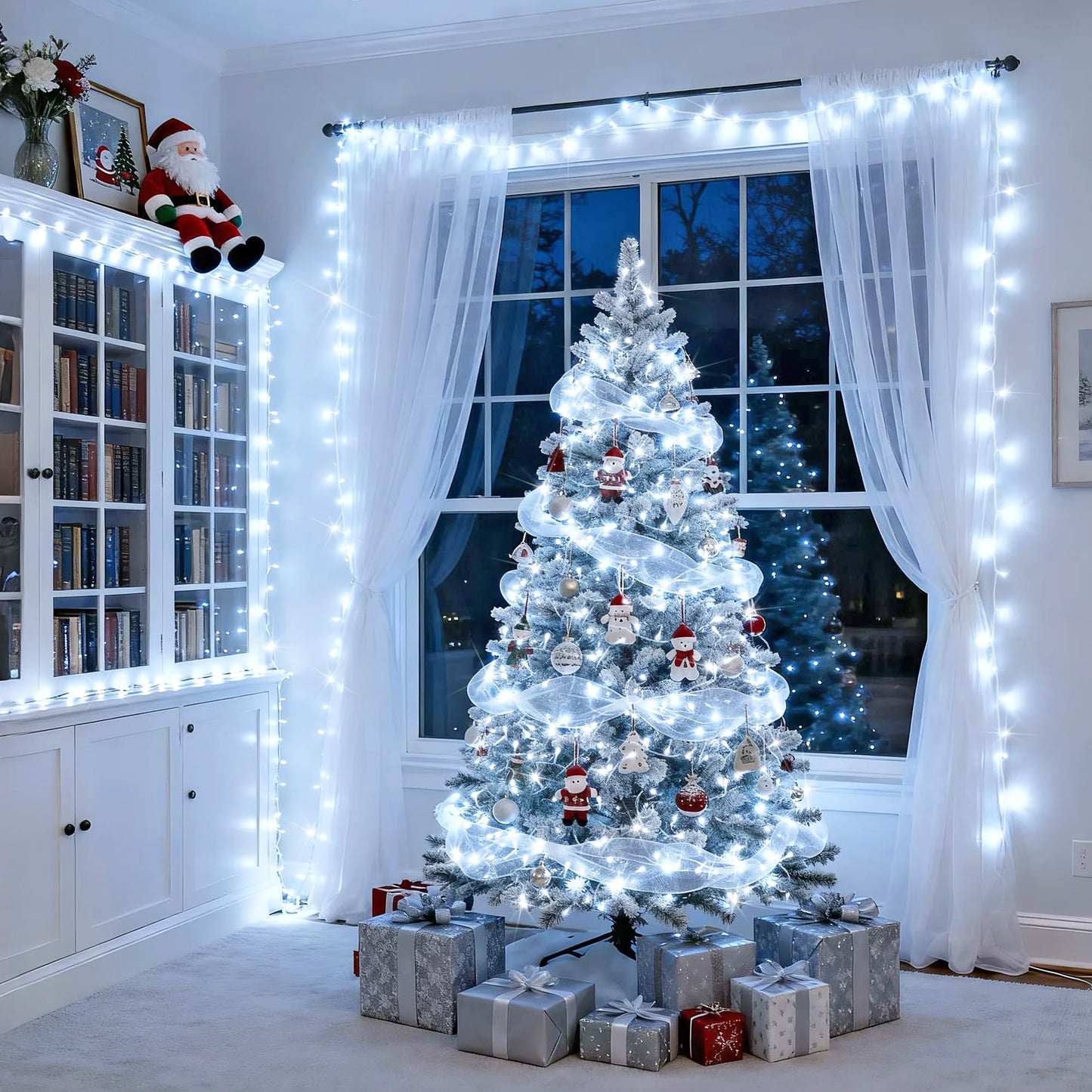 JMEXSUSS 33ft 100 LED White Christmas Lights, 8 Modes Connectable Clear Wire Twinkle Fairy String Lights Indoor, Plug-in Christmas String Lights Outdoor Waterproof for Christmas Wedding Party Tree