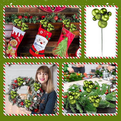 8 Pcs Fruit Green Christmas Tree Picks 7.87 Inch Christmas Balls Ornaments Xmas Hanging Peppermint Decorations for Xmas Tree Topper DIY Wreath Holiday Floral Vase Fillers Crafts Home Decor