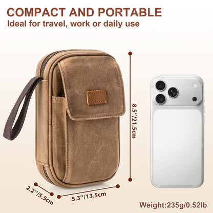 Yarwo Diabetic Supplies Travel Case for Men, Waxed Canvas Diabetes Storage Smell Proof Bag with Leather Clip for Glucose Monitor, Insulin Syringe, Test Strips, Lancets & Diabetic Care Kits (BAG ONLY)