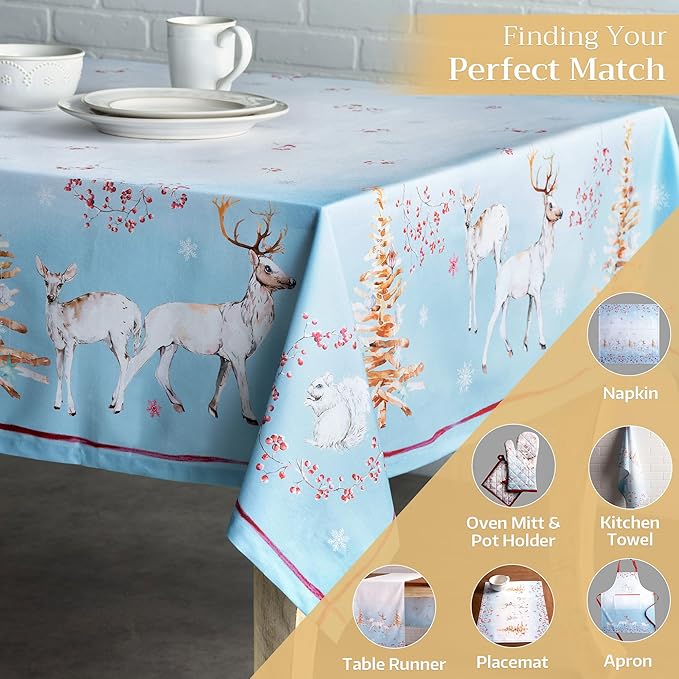 Maison d' Hermine Table Cloth Rectangle Table 100% Cotton 70 x 90 Inches Fall Tablecloth Reusable Everyday Use for Thanksgiving Christmas Decorations Dining Farmhouse Party (Fairy Tale Forest)