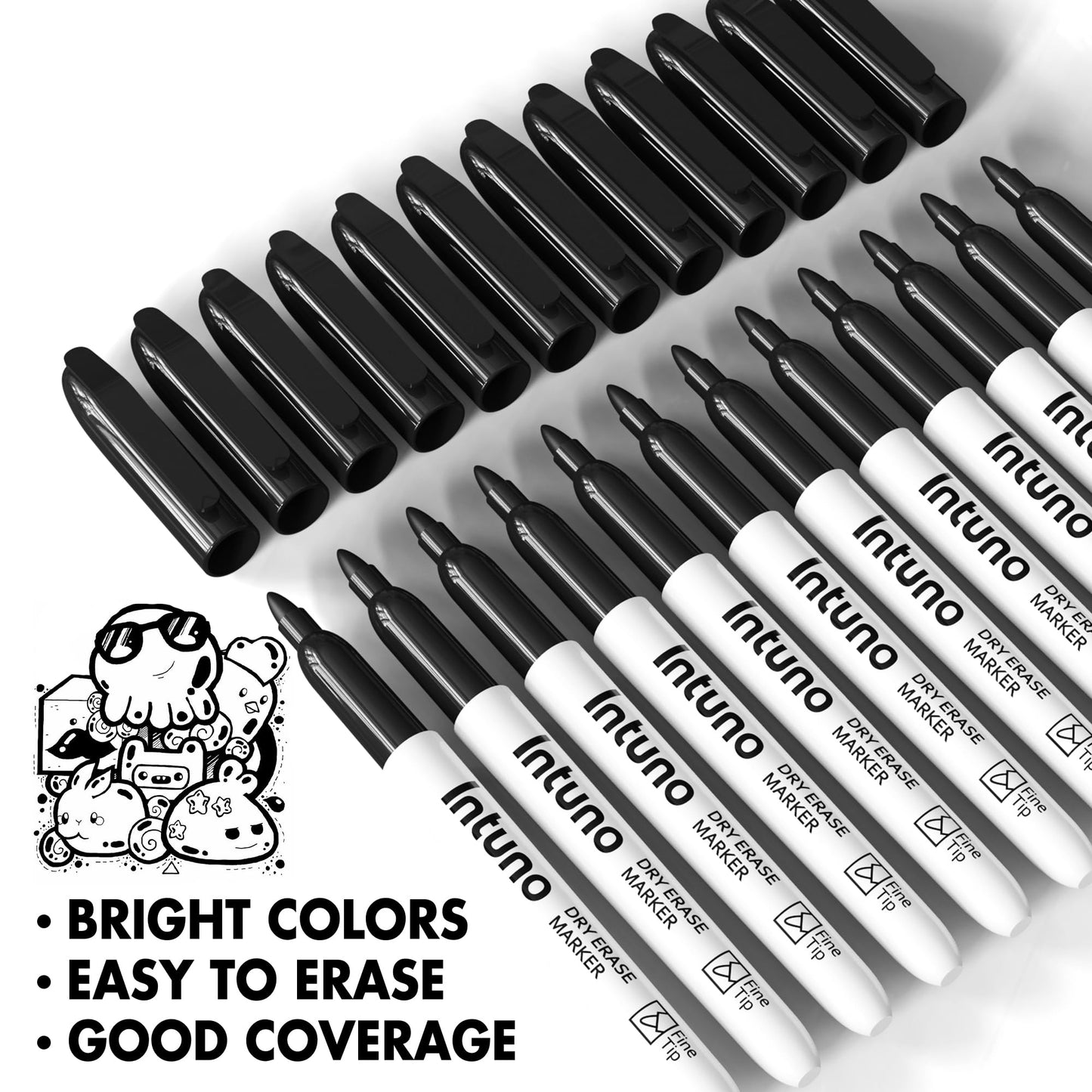INTUNO Dry Erase Markers, 108 Count Black, Fine tip, Low-Odor, Perfect for Office, Teaching, Meeting, Presentation, Classroom, Home